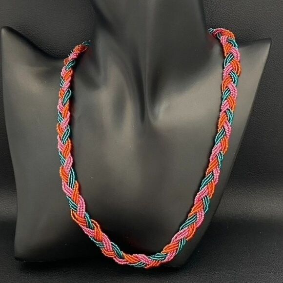 Uno Alla Volta Seed Bead Beaded Braided Statement Necklace - Picture 2 of 7